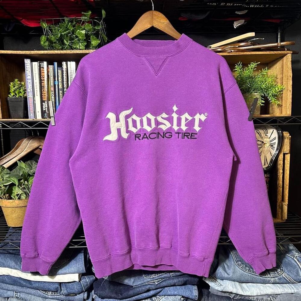 Vintage 90s Hoosier Racing Tire Crewneck Men Large Purple Surf Skater Sweatshirt
